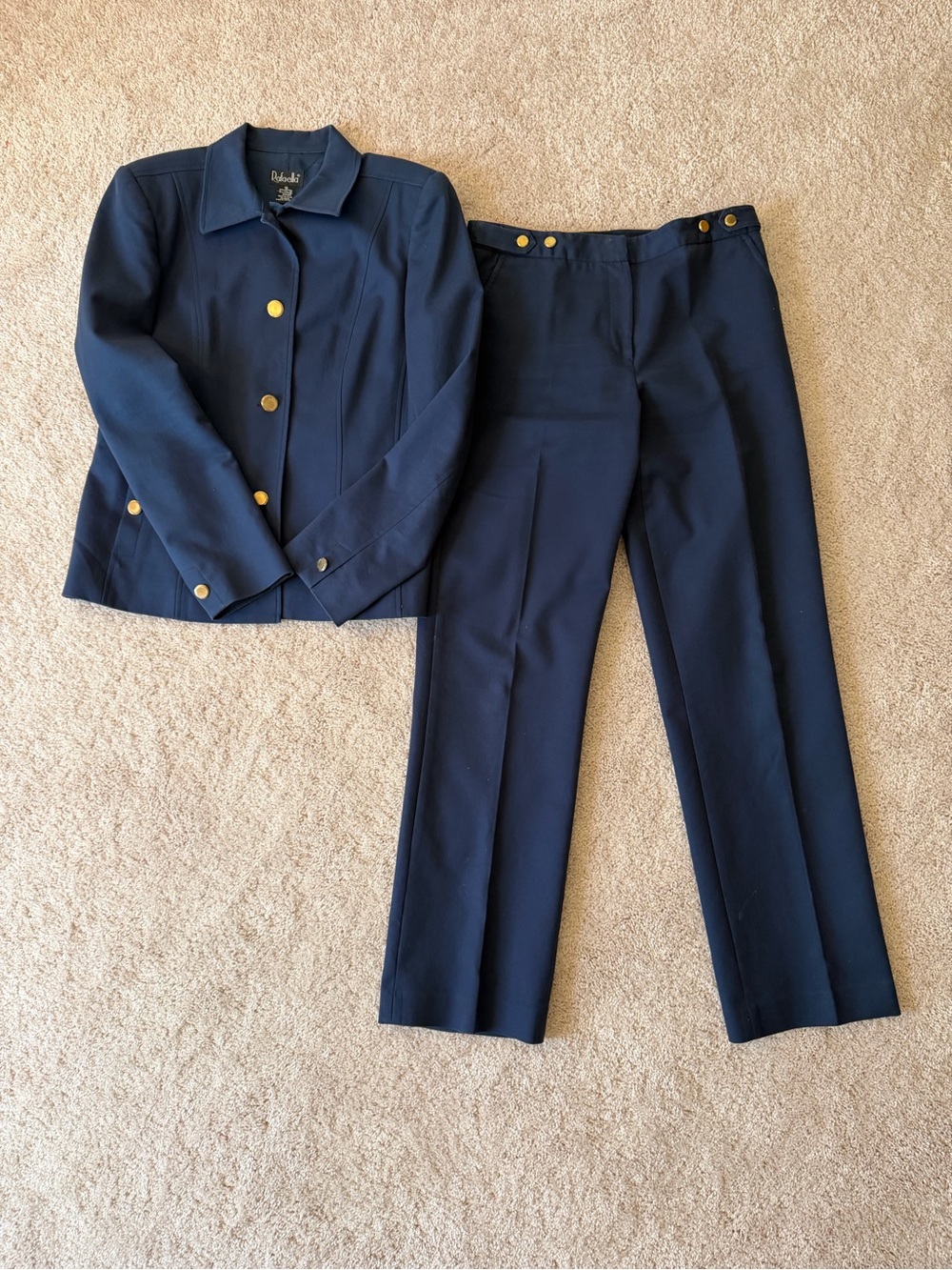 Rafaella Navy Gold-Button Blazer & Trouser Set